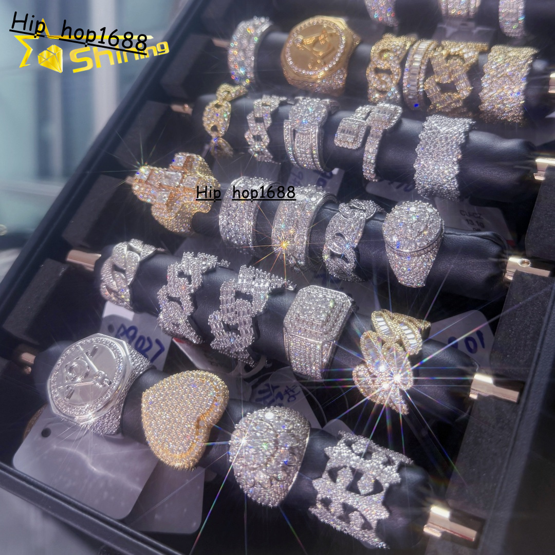 Pass Diamond Tester 925 Silver White Gold Plated VVS Diamond Hip Hop Iced Out Jewelry Diamond Moissanite Men Ring