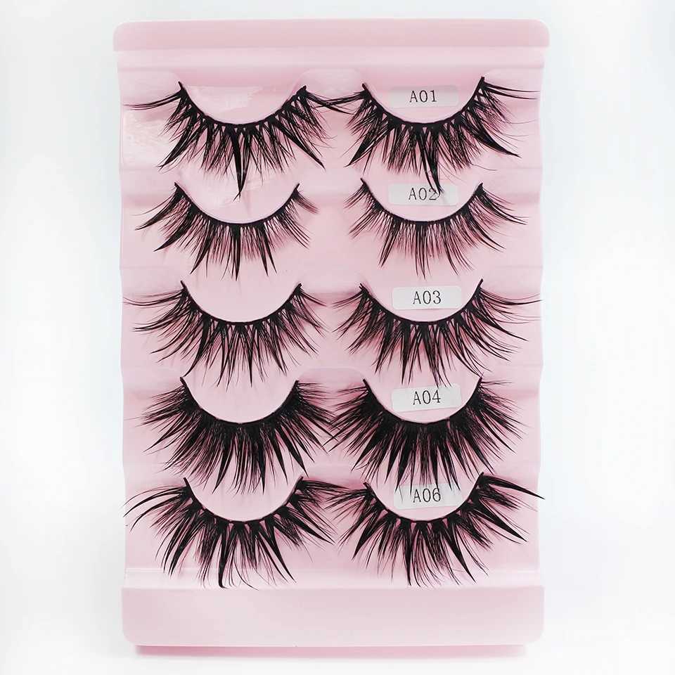 5 Pairs Female Cosplay Fake Eyelashes Korean Makeup New Style Wet Spikes 3D Eyelash Bulk Wholesale Manga Lashes Z250730