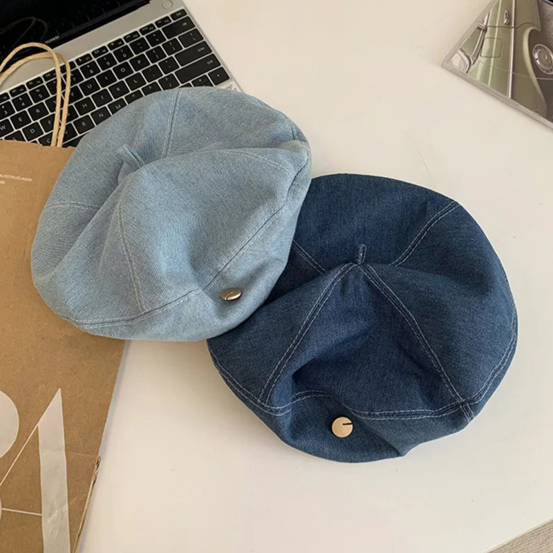 Women Retro Denim Berets Hat JK Korean Solid Color sboy Beret For Lady Girl Outdoor Sunshade Octagonal Painter Artist Hats 250729