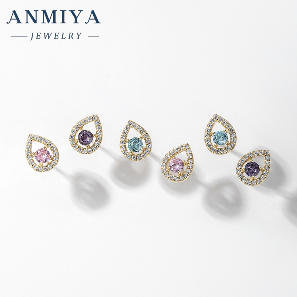 Customilzed 3pcs Set S925 Sterling Silver Purple Zircon CZ Stone Geometric Water Drop Heart-Shaped Zircon Stud Earrings Set