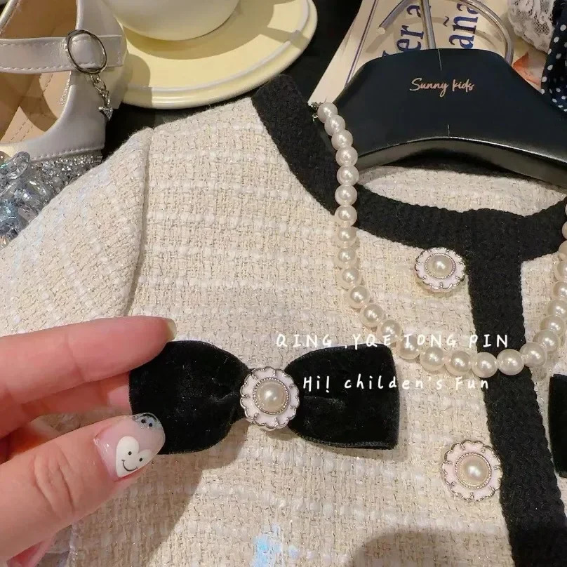 Korean Girls Small Fragrant Style Cardigan Skirt Set Baby Temperament Autumn Coat Short Skirt Two Piece Set 250729