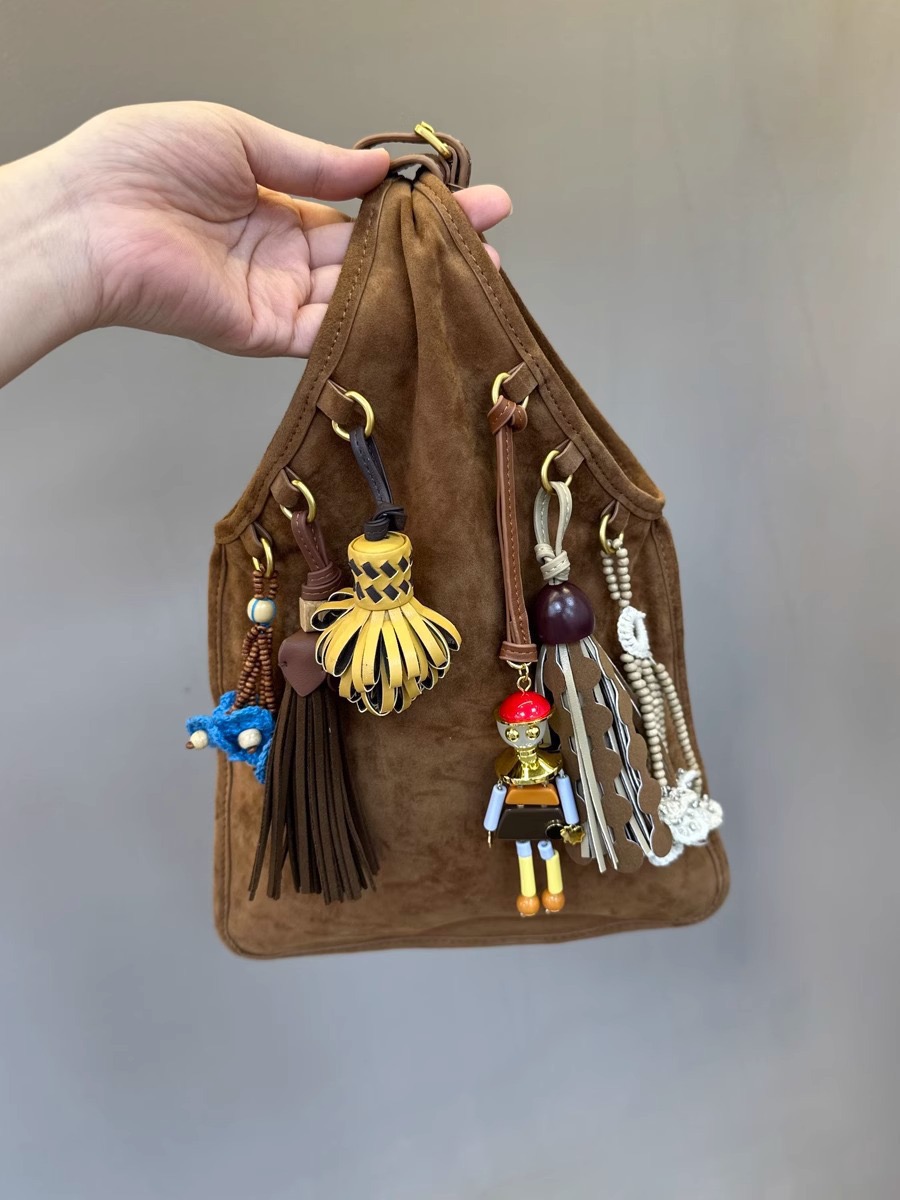 New womens bag suede suede crossbody bag genuine leather handbag for women doll pendant handbag tassel shoulder bag