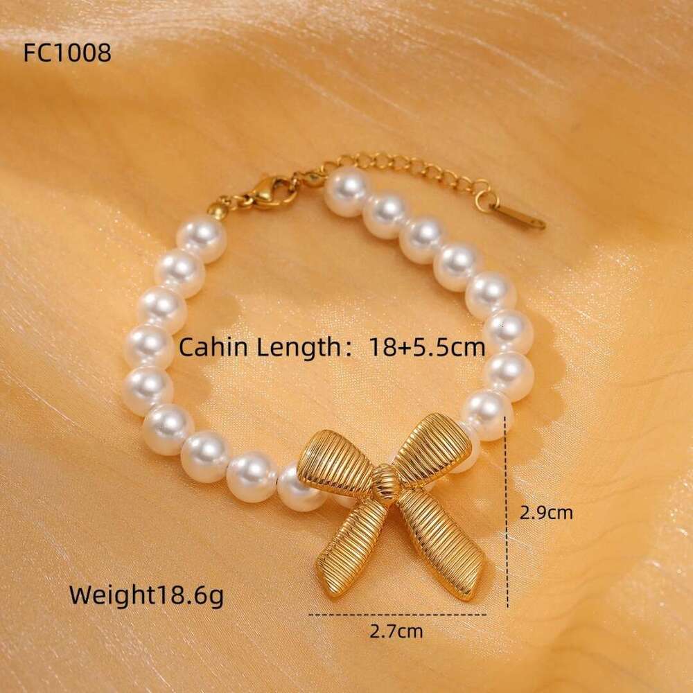 Fashion Elegant Bowknot Pearl Titanium Bracelet New Niche High-end Stainless Steel Jewelry for Women