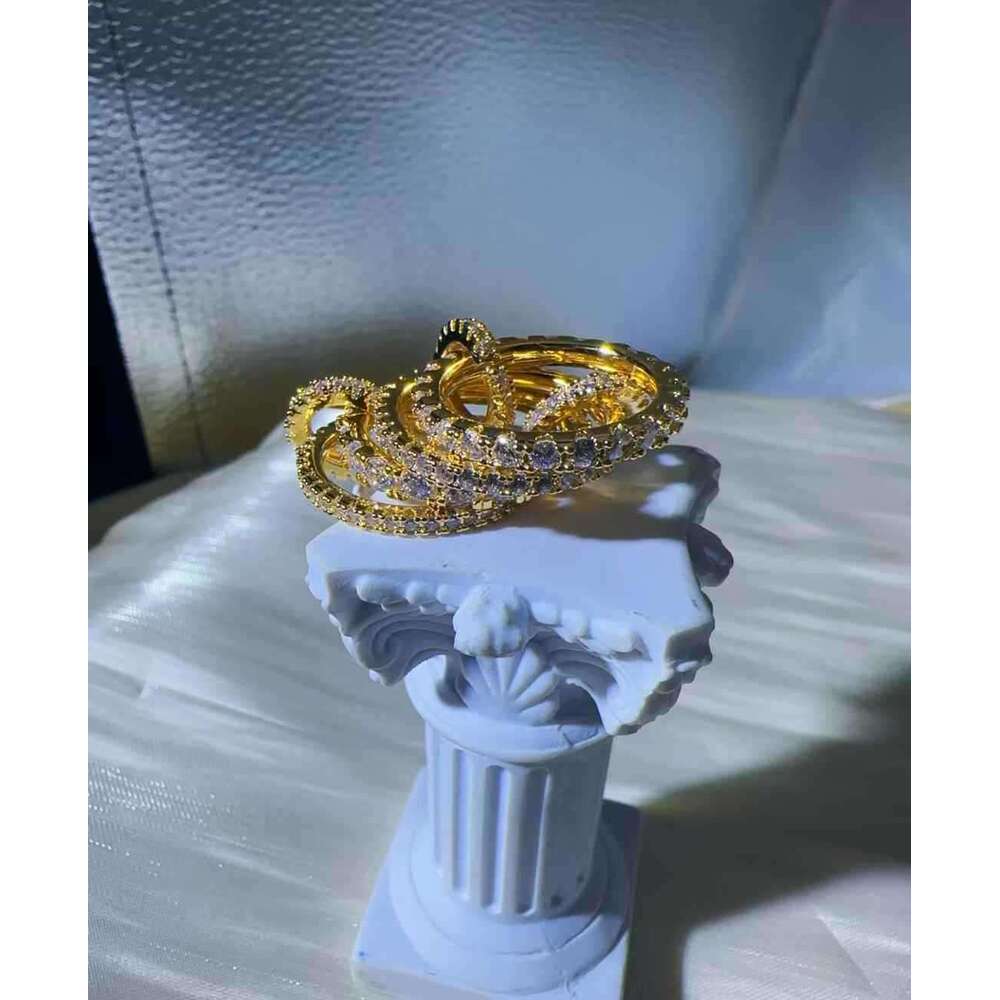 New 4-Ring Stacking Inlaid with Full Zircon Couple Rings Exquisite Fashion Jewelry