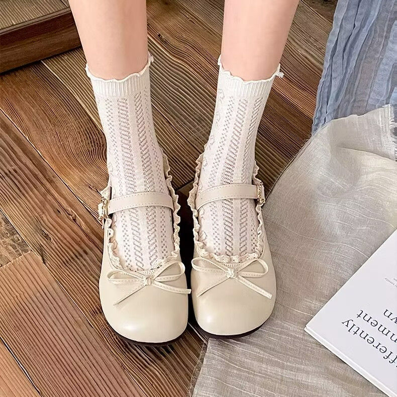 Round Toe Bowknot Flat Leather for Women 2025 New Spring Autumn French Style Soft Sole Mary Jane Shoes to Match Skirts ddmysaturn