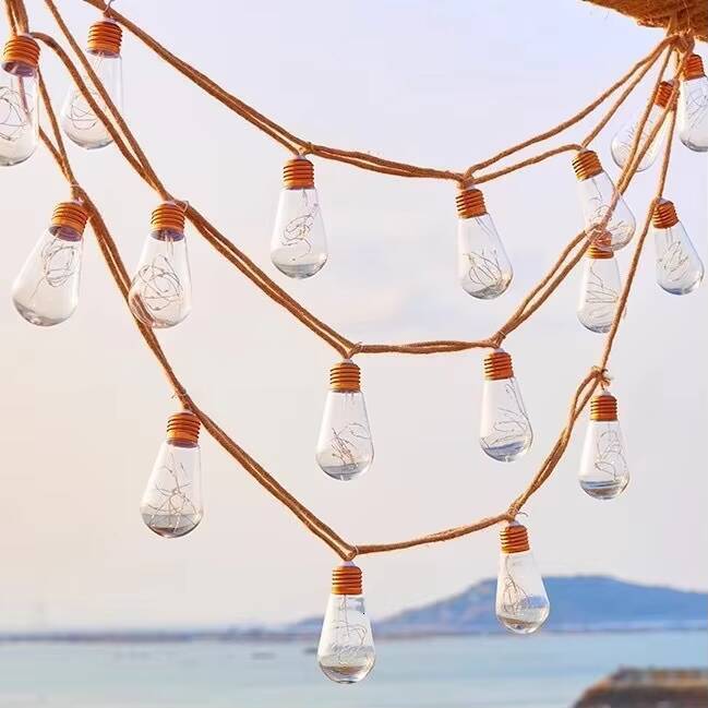 Outdoor Solar Hemp Rope Bulb with Copper Wire LED Hanging Garden Decorative Party String Light Vintage