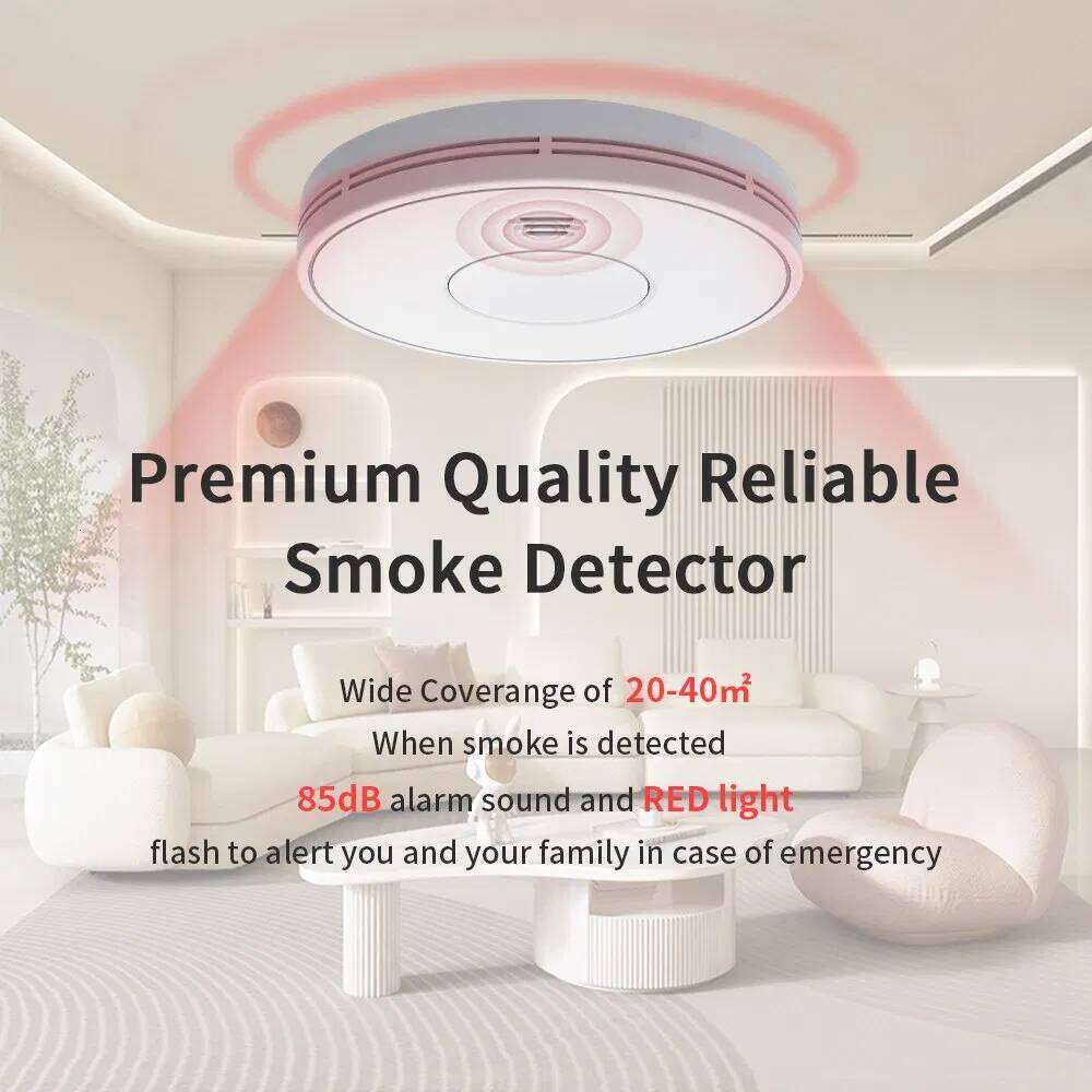 Wi-Fi Smoke Alarm Detector Sealed 10-Year Li-Battery, WiFi Alarm with Tuya APP Control, CE En 14604, V-Come VS01W