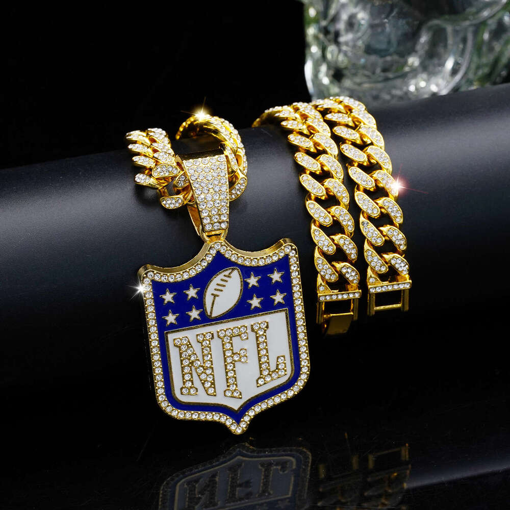 Hot Selling Men and Women Punk Hip Hop Cuban Chain fashion Personality Full Dia Shield Pendant Necklace