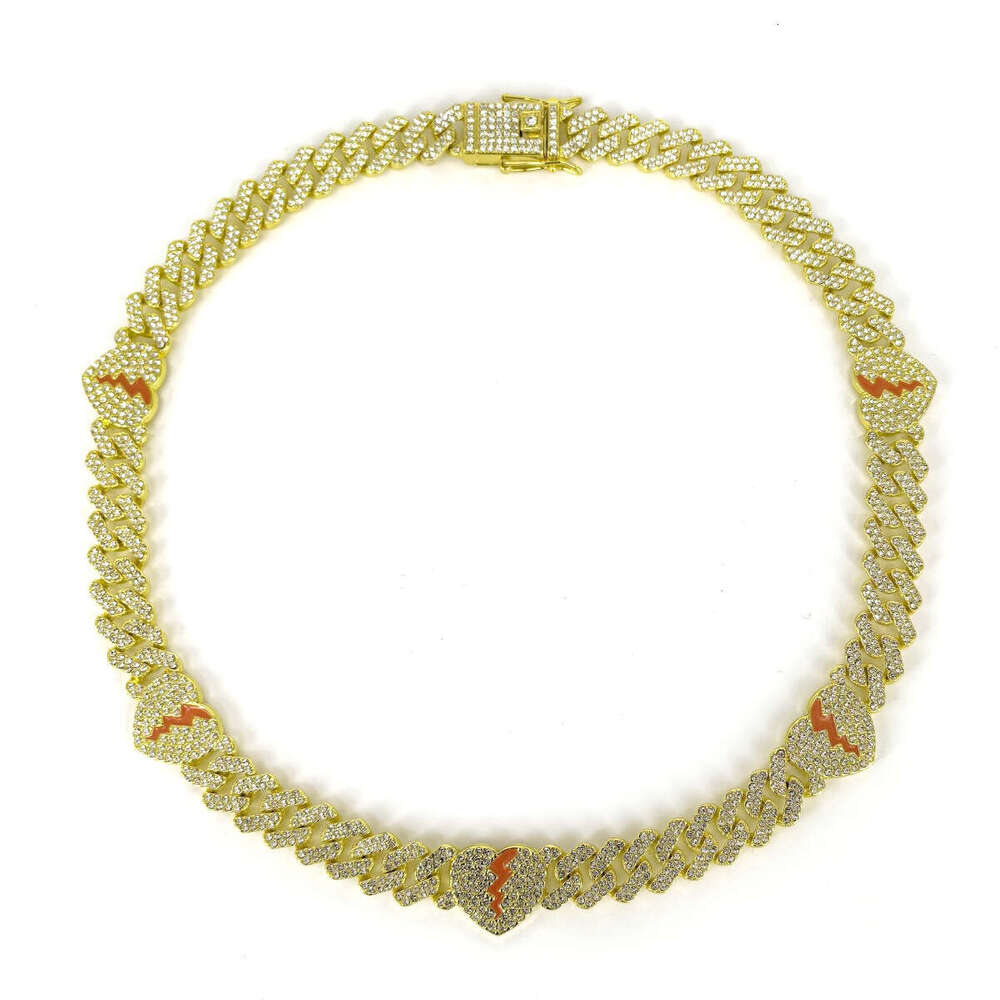 Men's Cuban Chain Personality Creative 12mm Heart Split Full Dia Alloy Necklace Hip Hop Style Jewelry