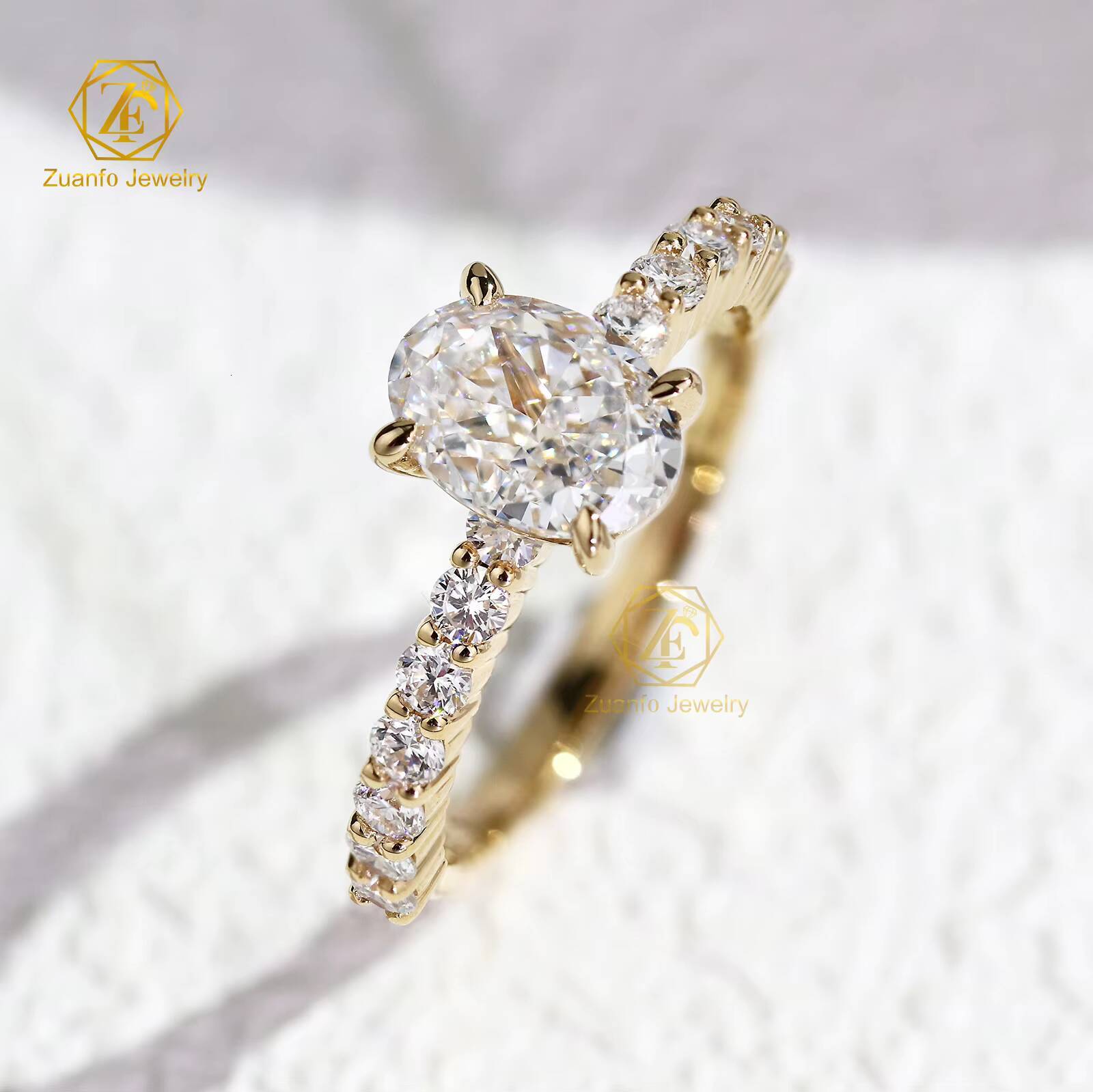 Newly Designed 14K Gold Excellent D VS1 1ct Oval Cut Lab Grown Diamond Engagement Ring Fashion Jewelry Anniversary Prong Setting