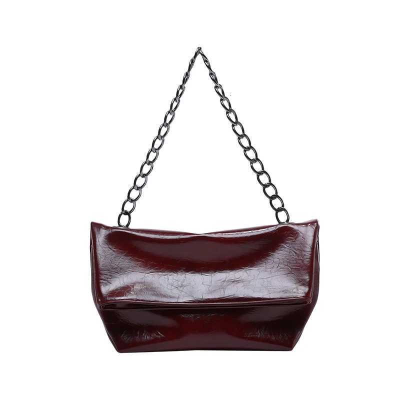 Burgundy Wen Chain Shoulder Side Bag PU Leather Handbag And Purse Fi Luxury Brand Lady Flap Sling Bag Daily Commuting Bag Y250730