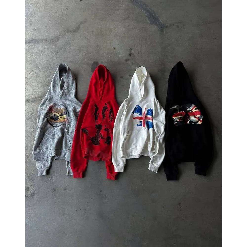 2025 American Retro Design Haruku Y2K Casual Loose Hoodie Men New Street Hip-hop Fashion Punk Oversized Sweatshirt Women