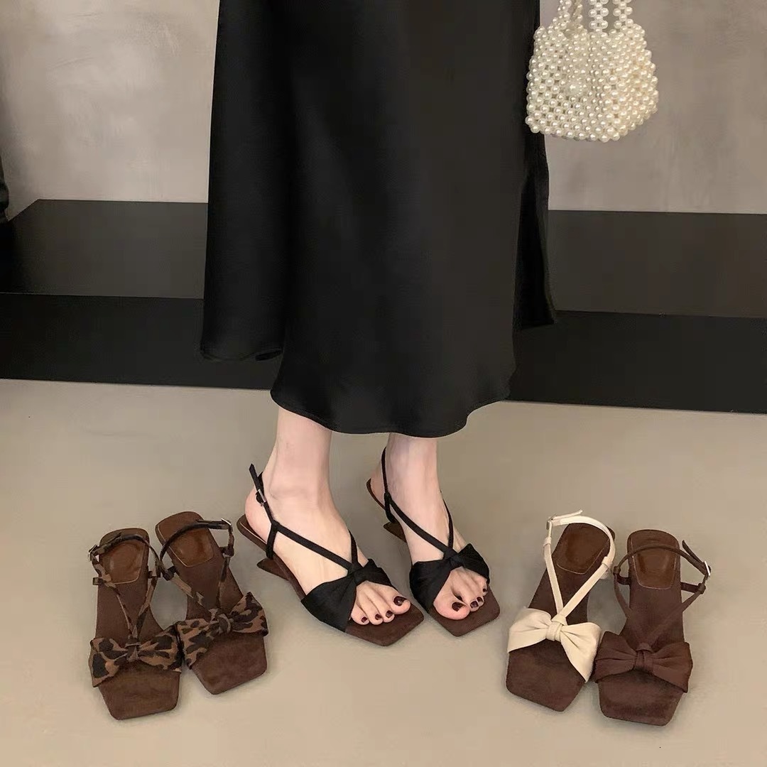 2025 Summer New French High Heel Bow Sandals for Women, Roman Shoes for Women, Designer High Heels, Designer Sandals