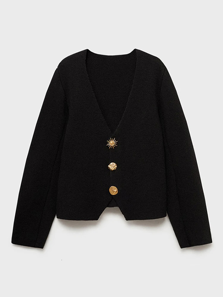 Elegant Vneck Solid Knitted Cardigan For Women Spring Long Sleeves Single Breasted Sweater Female Street Y2K Chic Knitwear 250730