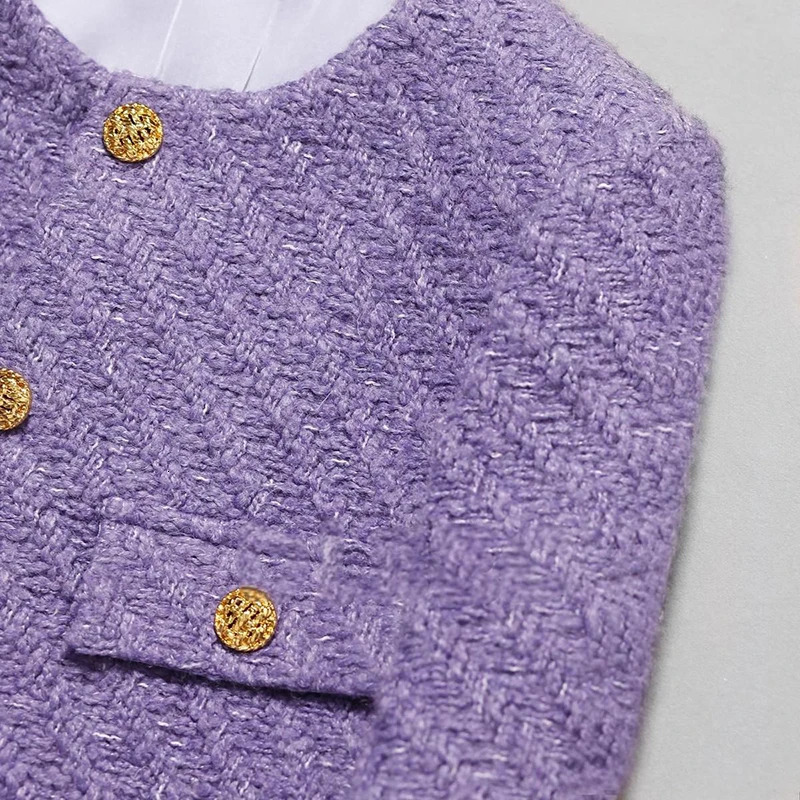 fashionable and elegant round neck singlebreasted y socialite style purple tweed highend temperament jacket 250730