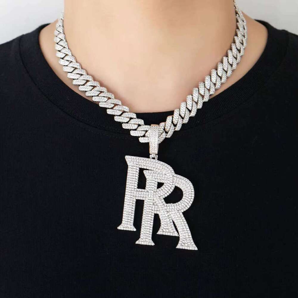 Custom High Quality 14k Initial Pendant R Rope/cuban Link Chain Moissanite Real Gold Necklace for Man Women