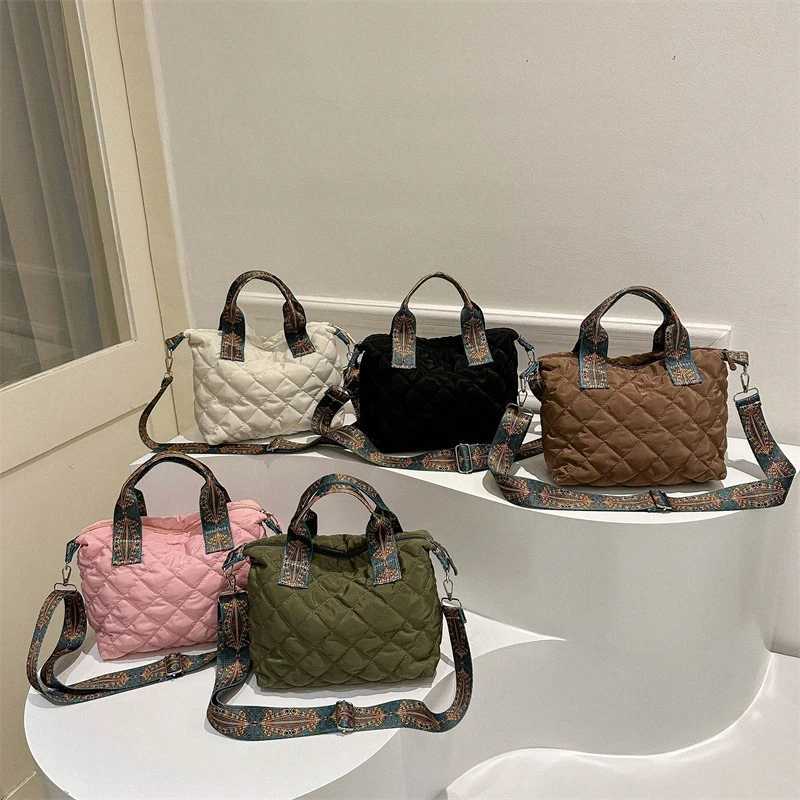 2024 Wide Shoulder Belt Handbag Fall/Winter Rhbus Space Cotton Shoulder Bag Large Capacity All-Match Shopping Tote Bag Y250730