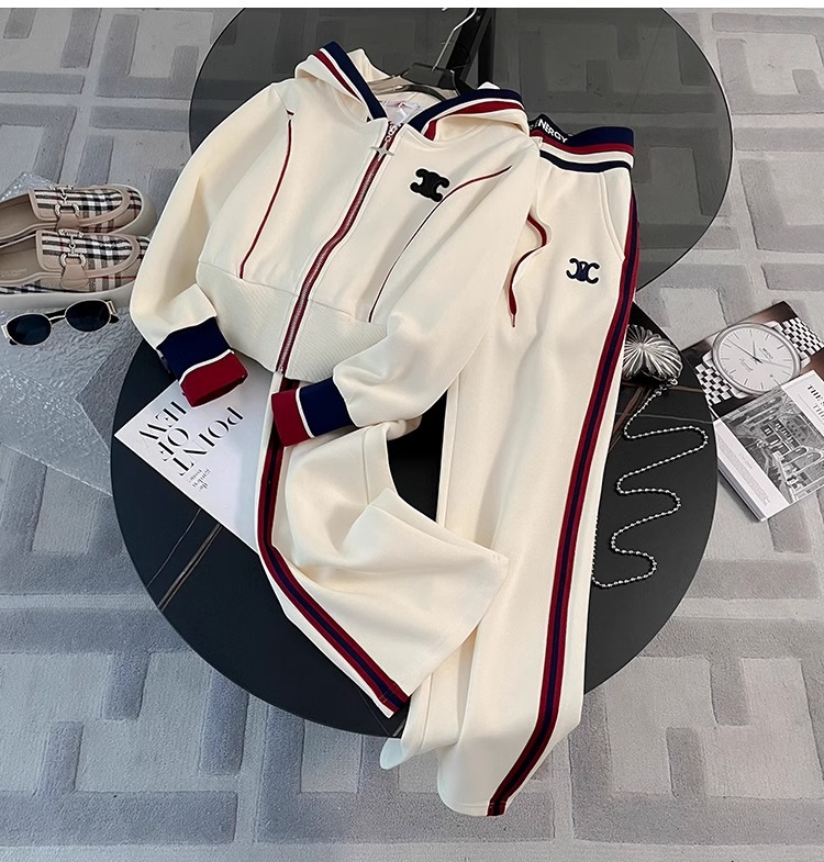 High-End Brand Women's Casual Sportswear Set 2025 New Spring Stylish European Design Hooded Sweatshirt Straight-Leg Pants Two-Piece Outfit