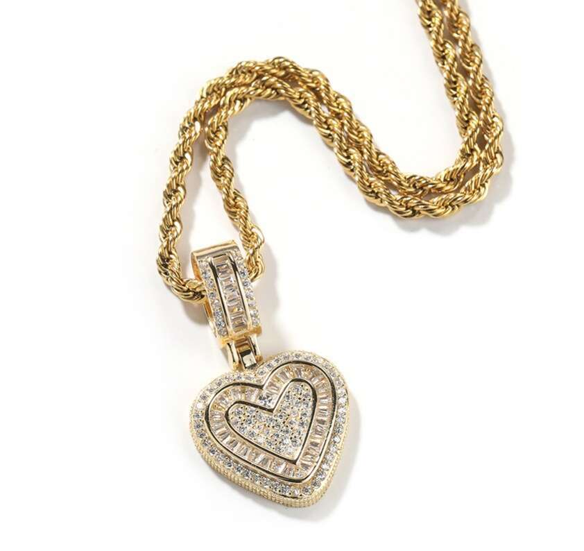 Popular Rock Candy INS Style Light Copper Inlaid Zircon Heart Pendant Necklace Hip Hop