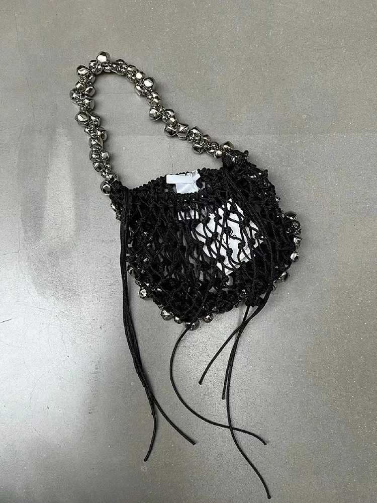 New Crochet Beach Handbag for Summer Straw Rope Hollow Out Hand Woven Totes Bag Women Hollow Knitting Handbag Y250729