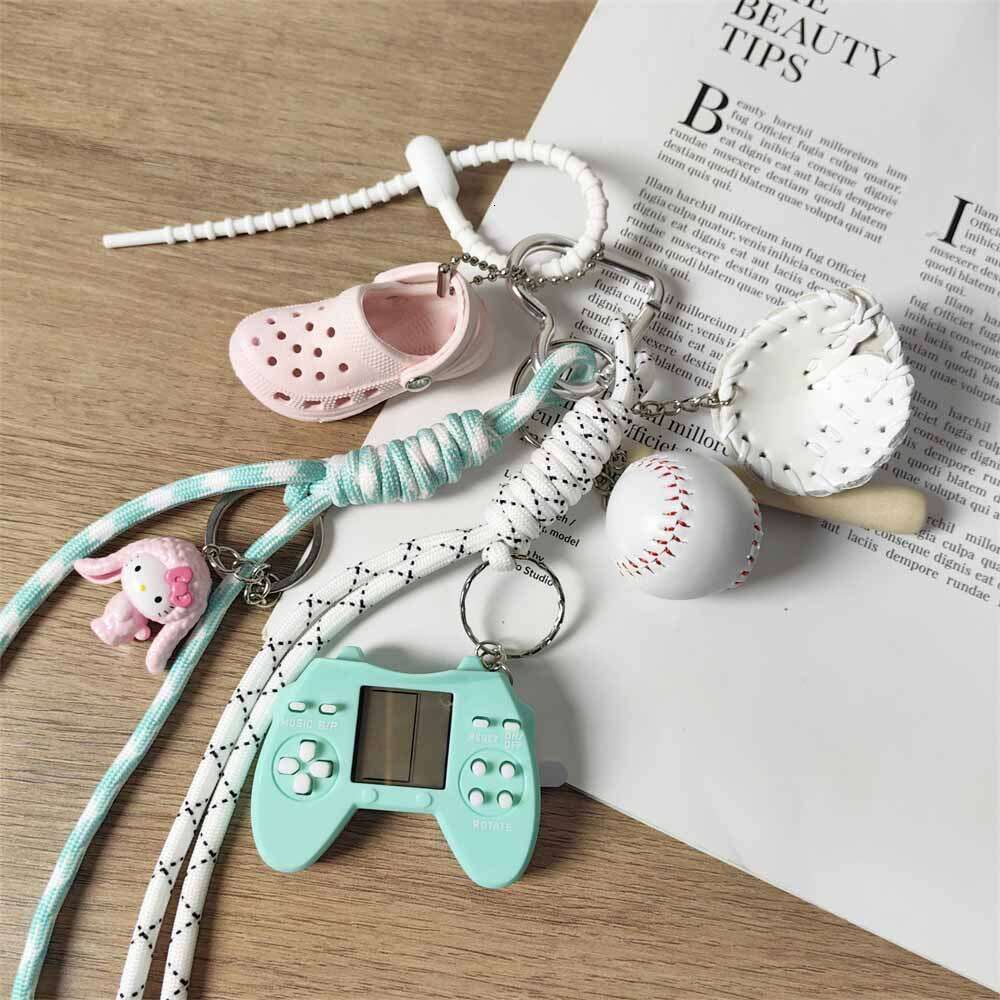 Macaron Color Series Game Console Keychain White Baseball Braided Rope Pendant Unisex Bag Charm