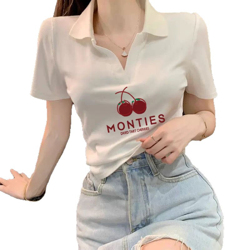 Women's slim slimming short T-shirt design sense all-match short-sleeved top summer Polo shirt
