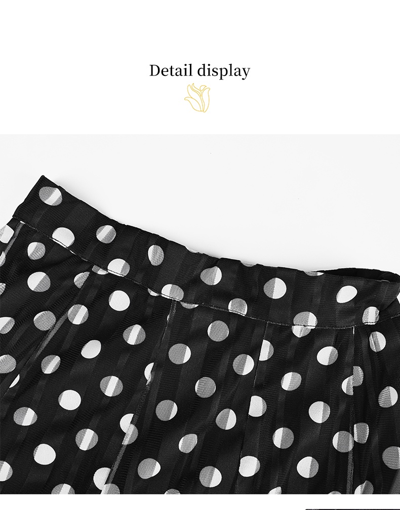 Womens Tulle Skirt White Polka Dot Midi Skirts Elastic High Waist Pleated Mesh Flowy A-Line Skirt Wedding Party Outfit 6111682