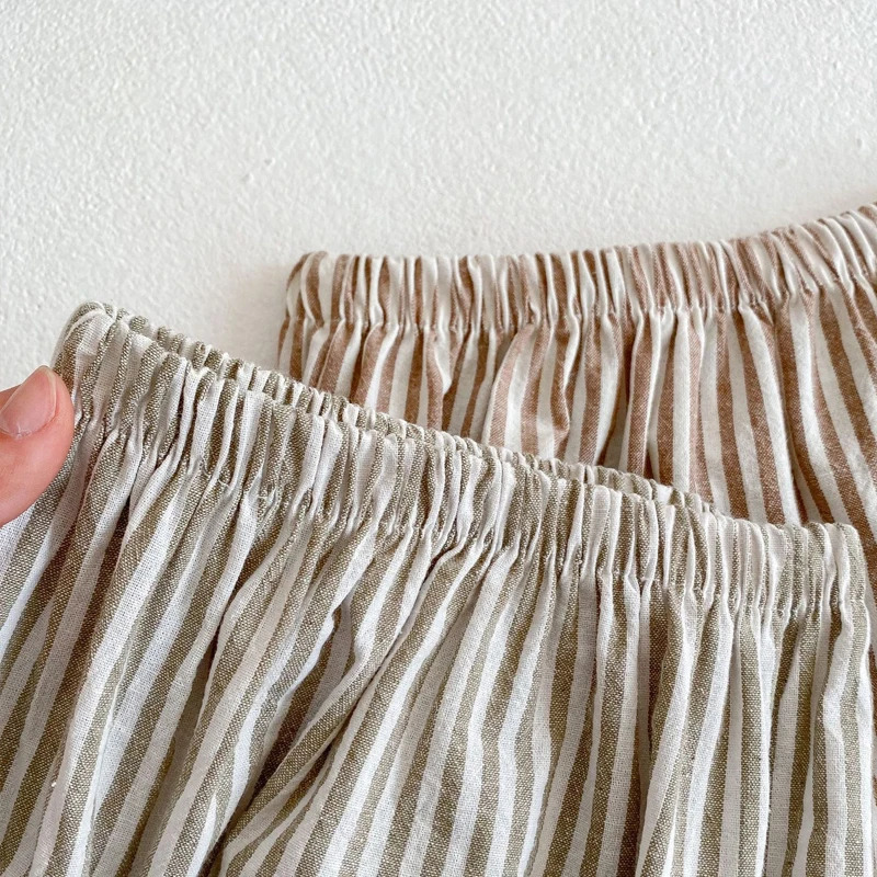 autumn baby clothing 0-3 year old girl with a ruffle collar striped long sleeved skirt and bread pants two-piece set 250729