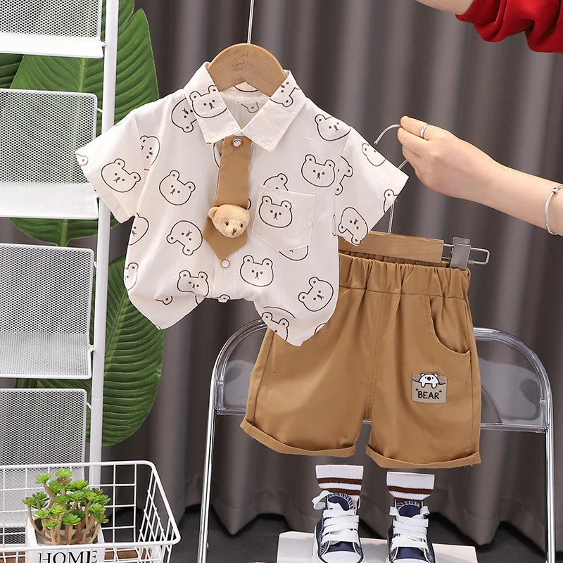 Baby Boy Cotton Summer Outfit Set with Print Bear T-Shirts And Shorts 2Pcs Toddler Tracksuit Infant Fashion Childrens Clothing 250729
