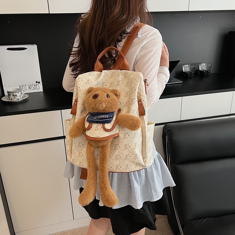 2025 Designer's New Large Capacity Backpack Fashionable Multi functional Cute Little Bear Commuter Bag