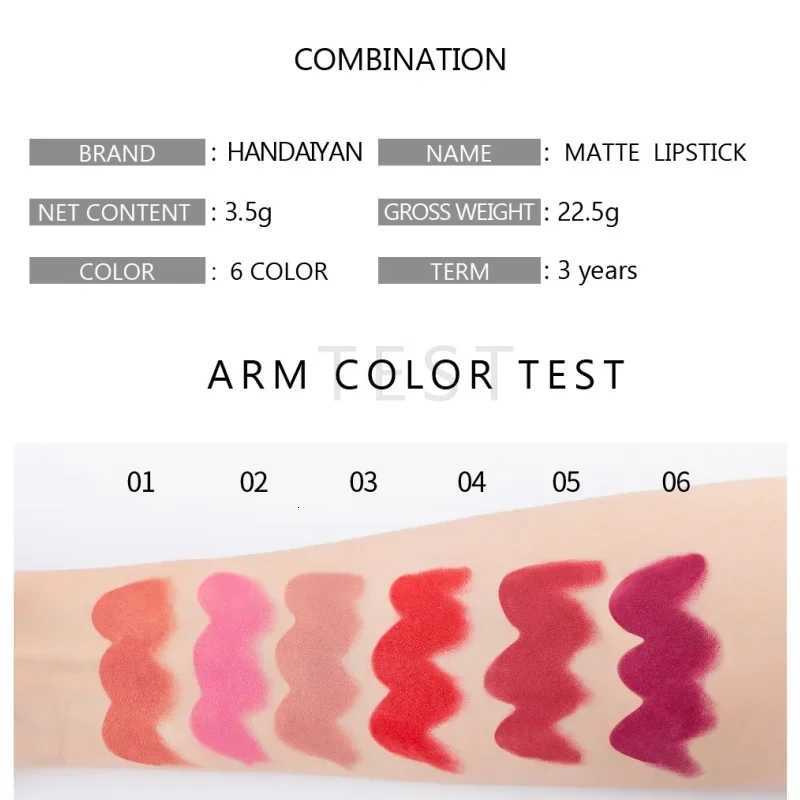 HANDAIYAN Moisturizing Long-Lasting Matte Lipstick 6-Color Non-Stick Cup Show Temperament Sexy Nude Makeup Lipsticks Cosmetics G250729