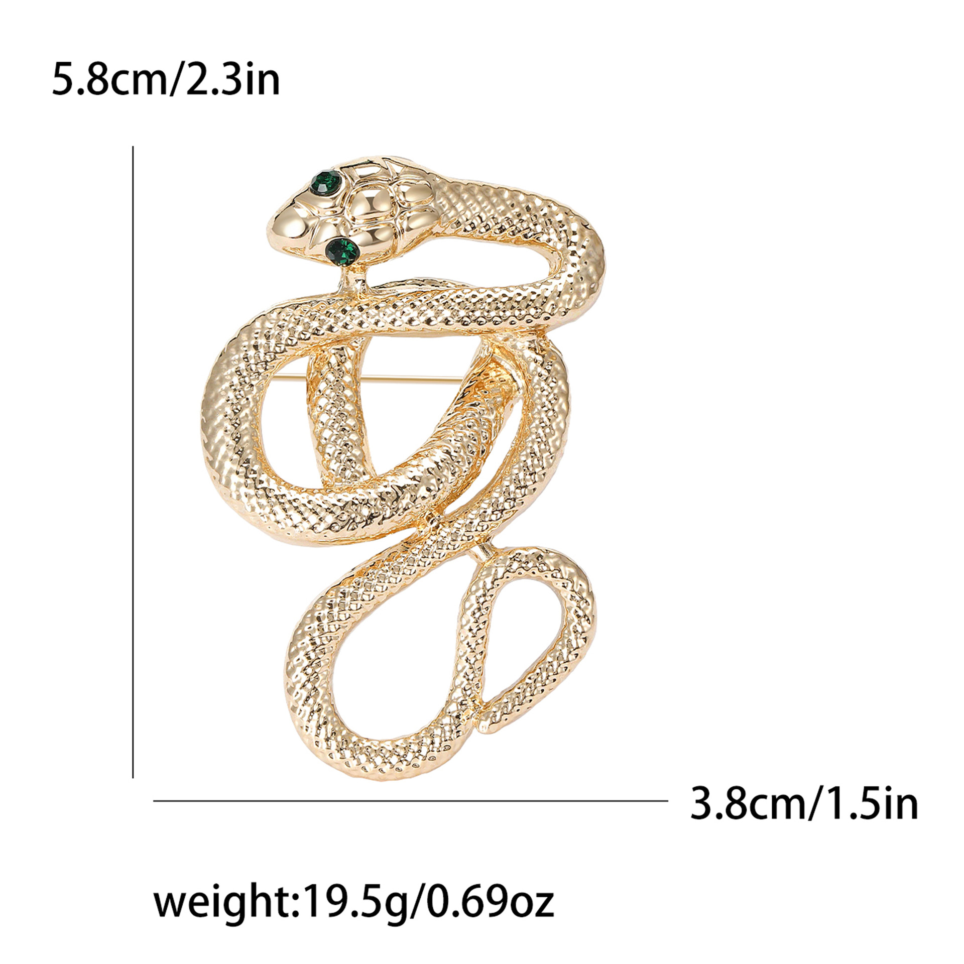 Silver Tone Textured Snake Brooch With Green Gemstone Eyes Elegant Party Jewelry And Gift For Her High Quality And Stylish Jewelry