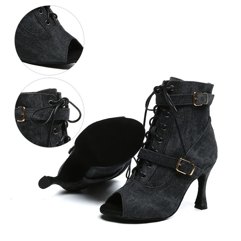 SWDZM Ladies Dance Shoes Ballroom Dance Boots Denim Jazz Dance Shoes Girls Sexy Pole Dance Ballroom Dance Cowboy Boots 250729