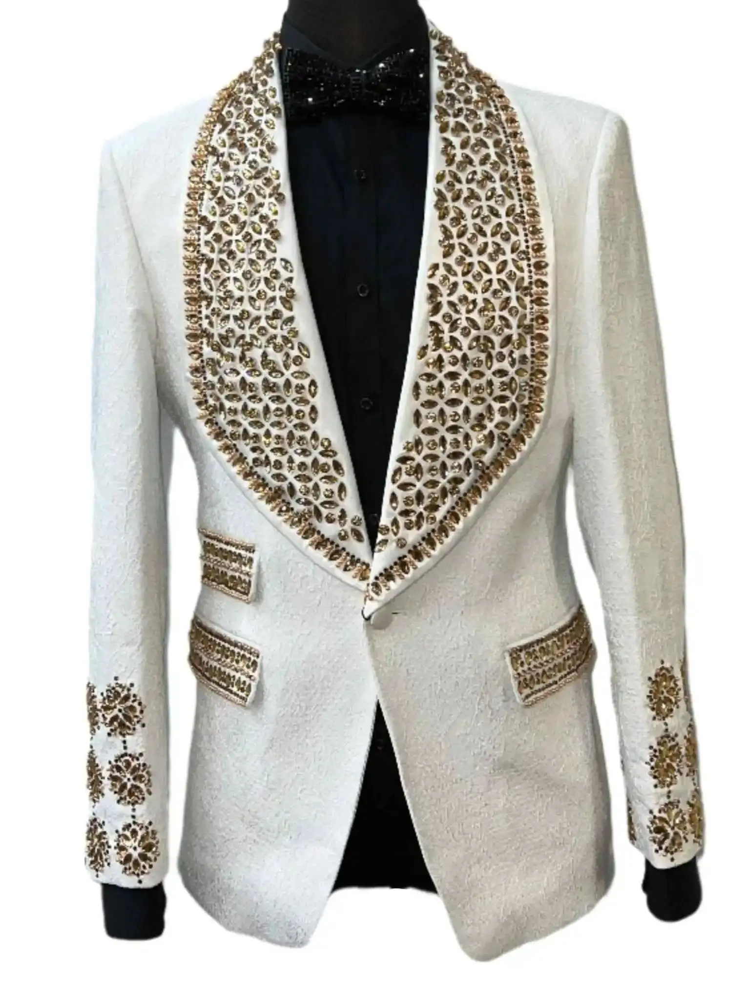 Luxury Crystal Wedding Tuxedos Jacquard 2 Piece Set Jacket Pants Shawl Lapel Men Suits Fashion Groom Wear Party Suit Customized