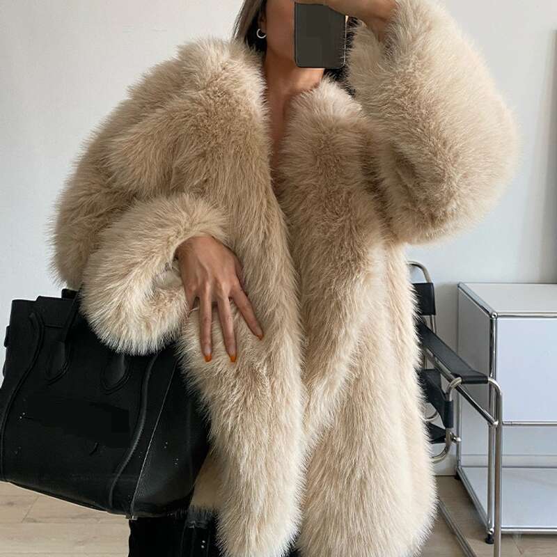 Women's Clothing For Women Medium And Long Style Temperament Large Lapel Loose Net Celebrity Plush Coat