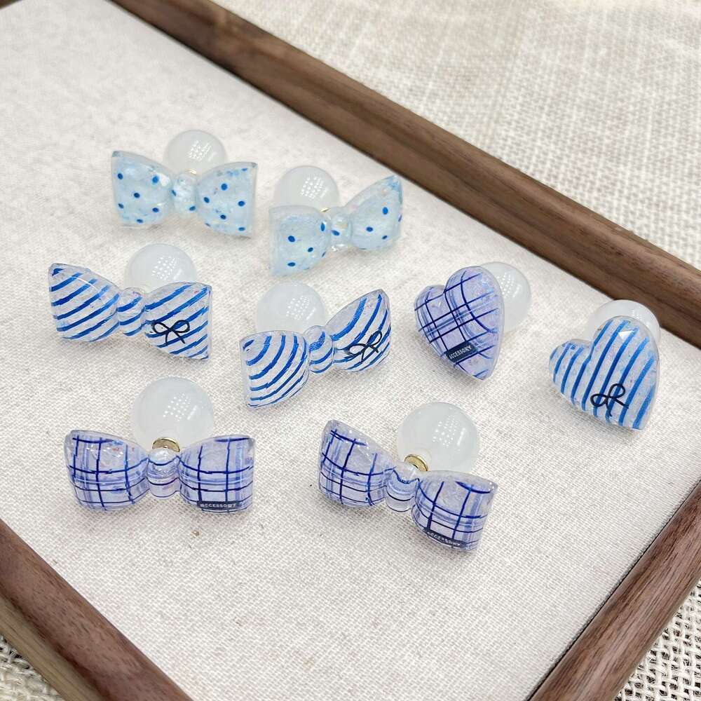 TikTok Butterfly Korean Style Navy Blue Diagonal Fresh 2025 Spring Summer New Stud Earrings 355
