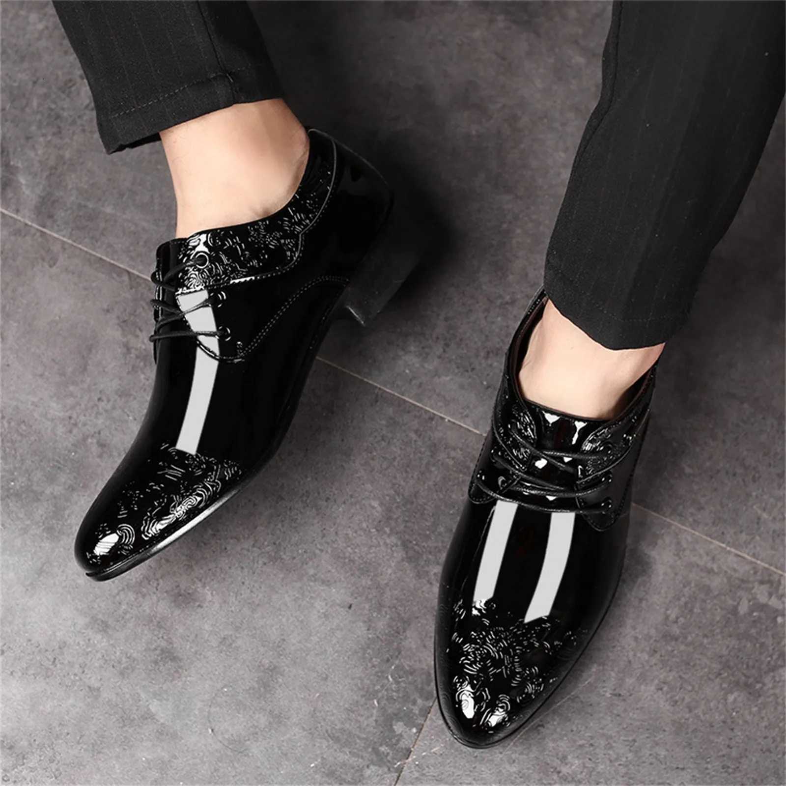 Mens Casual Business Shoes Formal Leather Shoes Lace Up Black Leather Men Wedding Party Oxford Shoes Y250731
