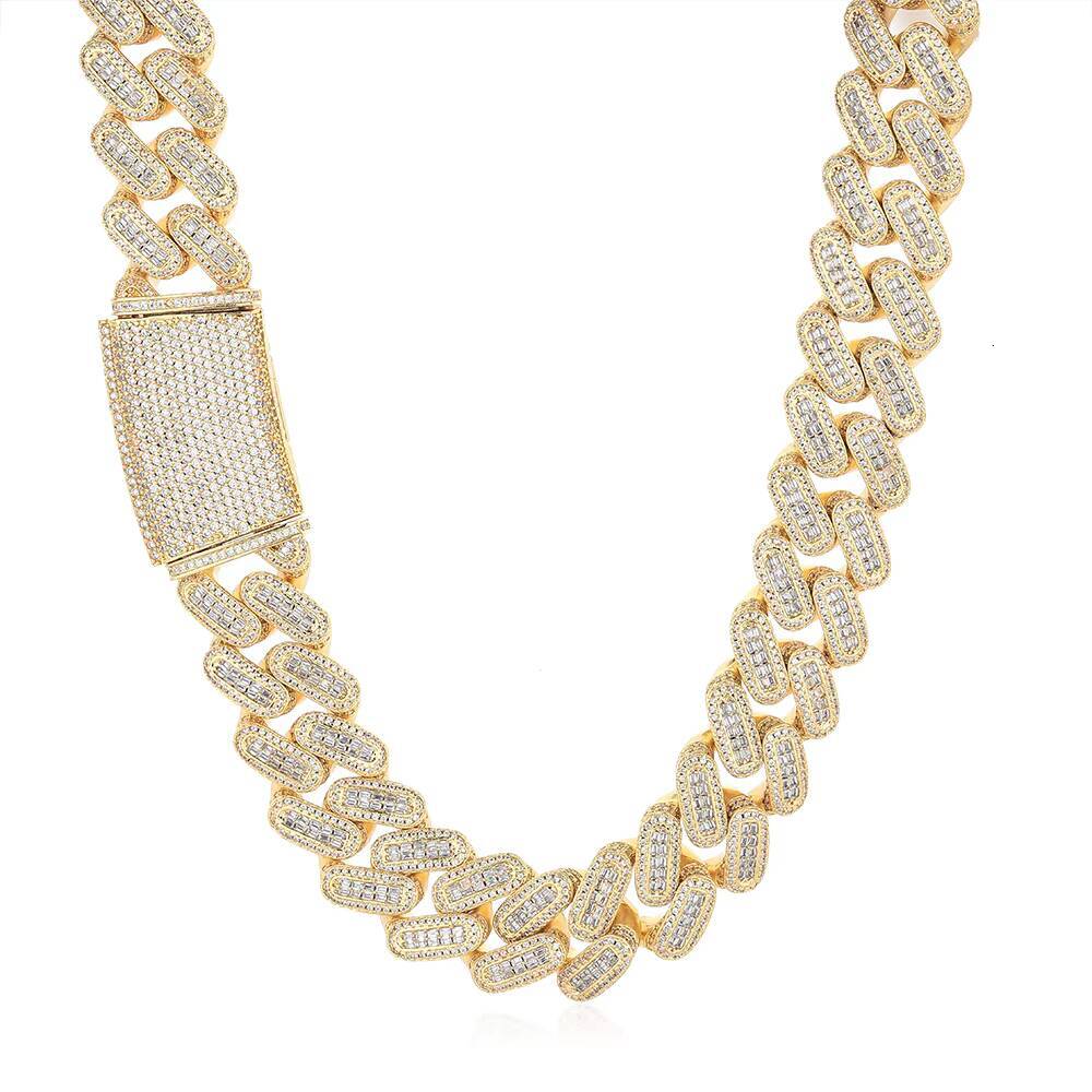Nuoya Custom Cuban Link Chain Necklace for Men 18mm Iced Baguette Diamond Hiphop Style Gold Plated Cuban Chain Rappers Jewelry