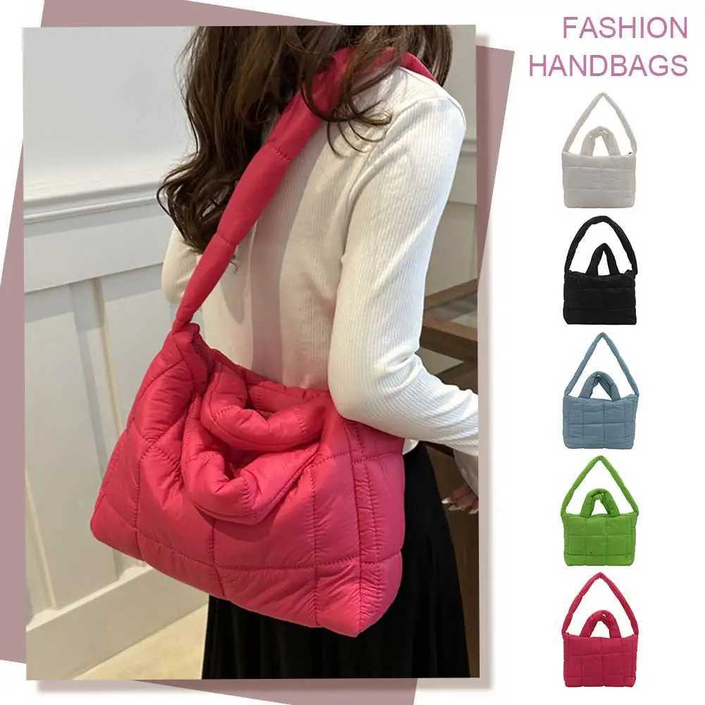 2024 Puffer Tote Handbag Large Capacity Quilted Top Handle Bag Solid Color Puffy Shoulder Bag Ladies Cute Bag Y250730