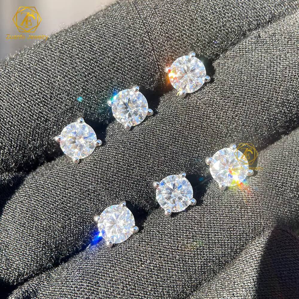 Hot Selling 925 Sterling Silver 6.5MM 1CT 4-Prongs Screw Back D VVS1 Moissanite Diamond Stud Earrings for Weddings Parties Gifts