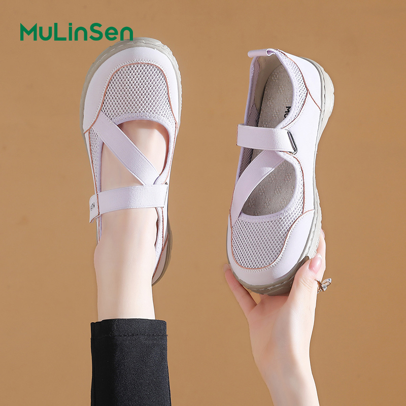 Mulinsen single shoes women's 2025 new summer breathable old Beijing cloth shoes women's soft sole one-step mesh mother's shoes