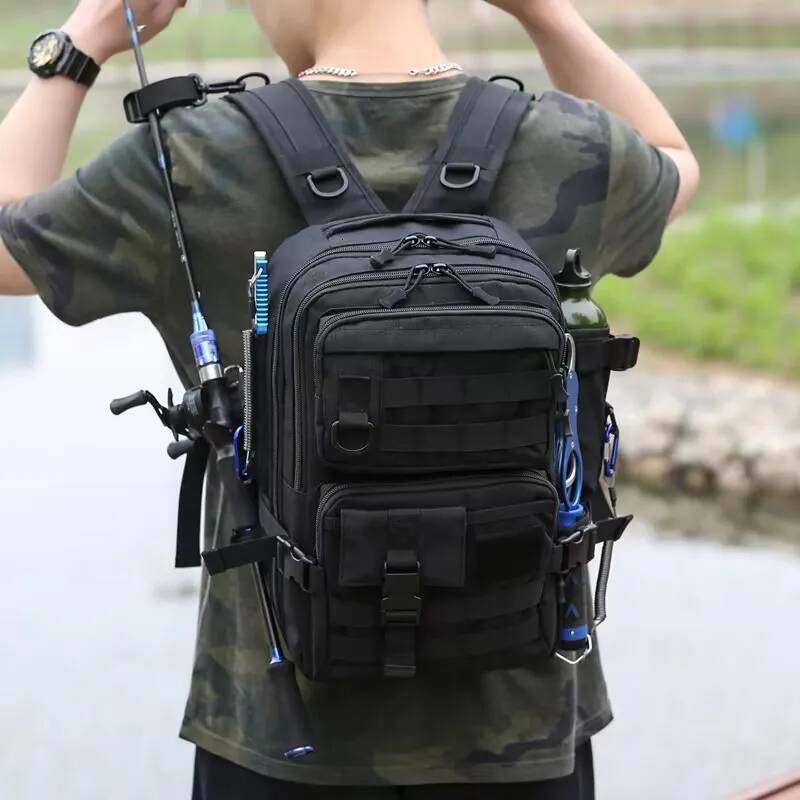 Large Fishing Tackle Storage Bag with Rod Holder Tactical Water Bottle Backpack Lures Gear Shoulder Bags Pockets Casual Anglers high-quality