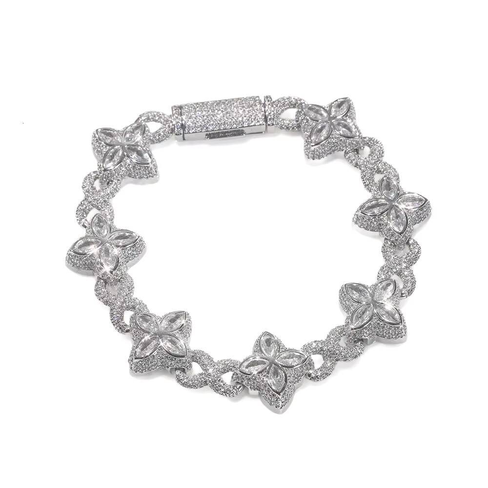 NUOYA New Arrival 925 Silver Four-leaf Clover Cuban Bracelet Men Iced Moissanite Diamond Chain Hip Hop Jewelry Gift for Women