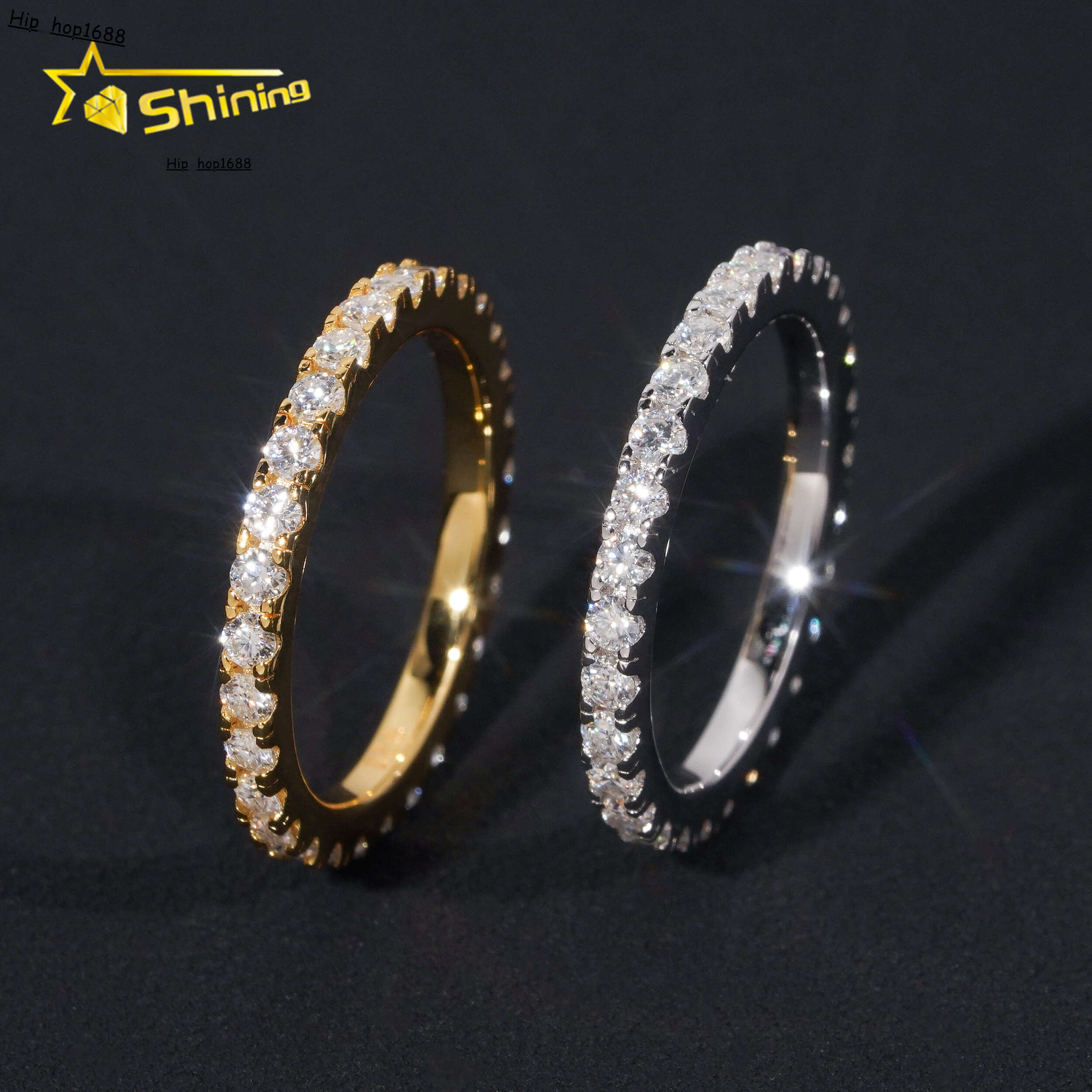 Hot Sale VVS Moissanite 2mm Small Size Band Ring Gold Plated 18K 925 Sterling Silver Engagement Rings