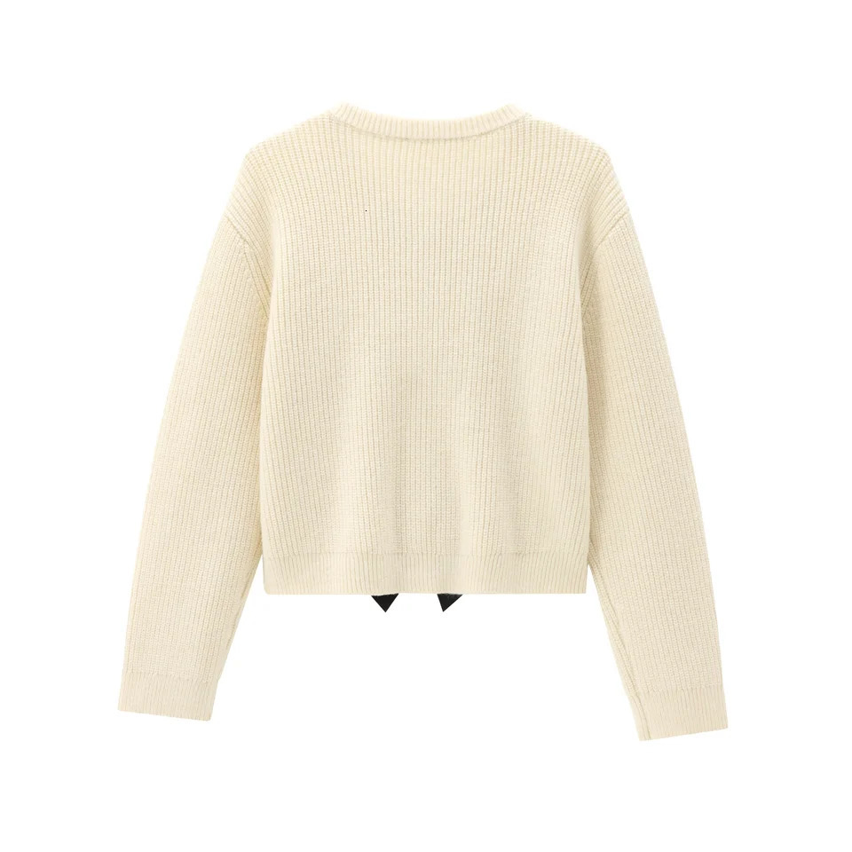TRAFSHE Women Autumn Casual Cardigans Solid ONeck Long Sleeve Bow Decorate Single Breasted Knitted Sweaters 1255053 250730