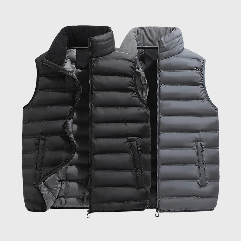 Men Cardigan Down Vest Sleeveless Zipper Coat Male Multi Pockets Solid Color Windproof Warm Padding Jacket Clothes 250730