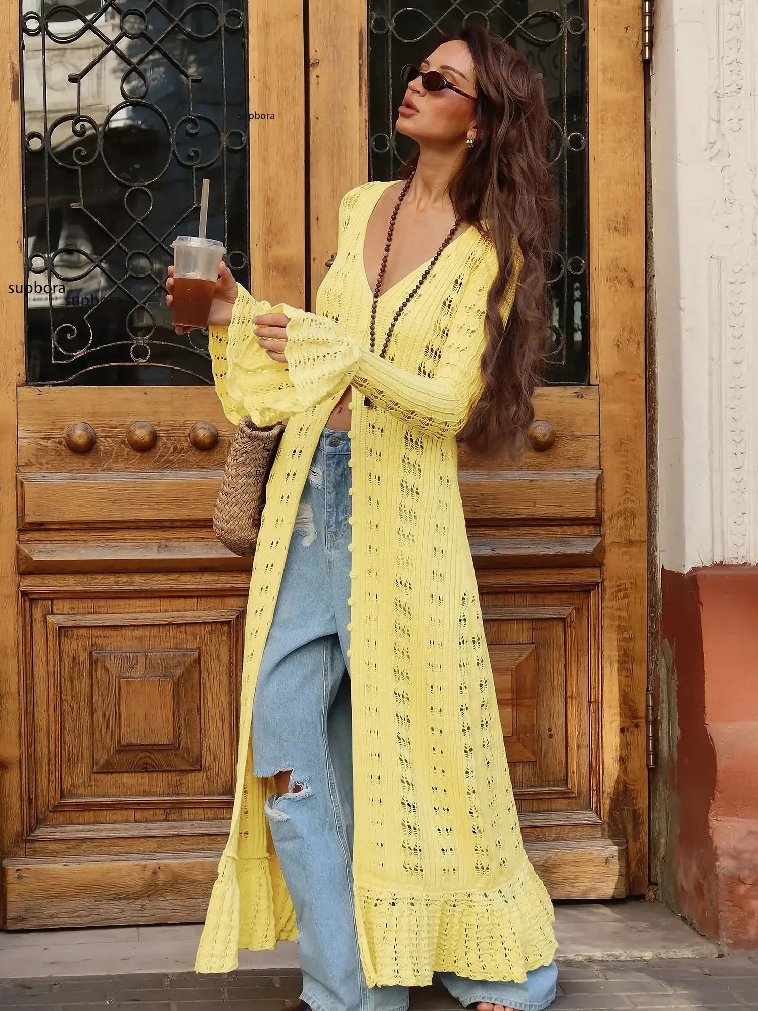 Hollow Breasted Sweater Long Dress Women Summer Party Dresses Cover Up Elegant Slim Split Maxi Holiday Beach Gown 250729