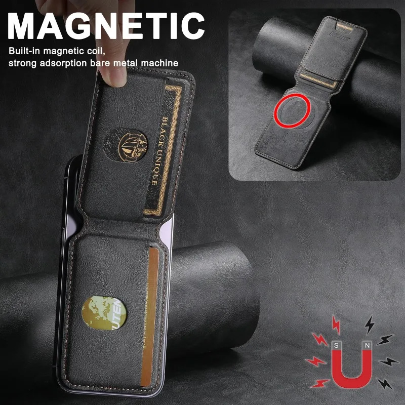 Leather Cellphone Magnetic Card Holder For IPhone 14 11 12 13 15 Pro Max 15Plus Phone Bank ID Card Wallet Case 250730