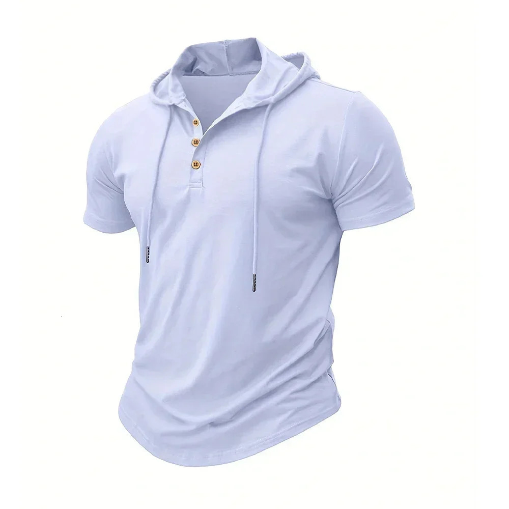 Mens T Shirt Summer Slim Fitness Hooded ShortSleeved Tees Male Lightweight Hoodie Breathable Sports Tops 250729
