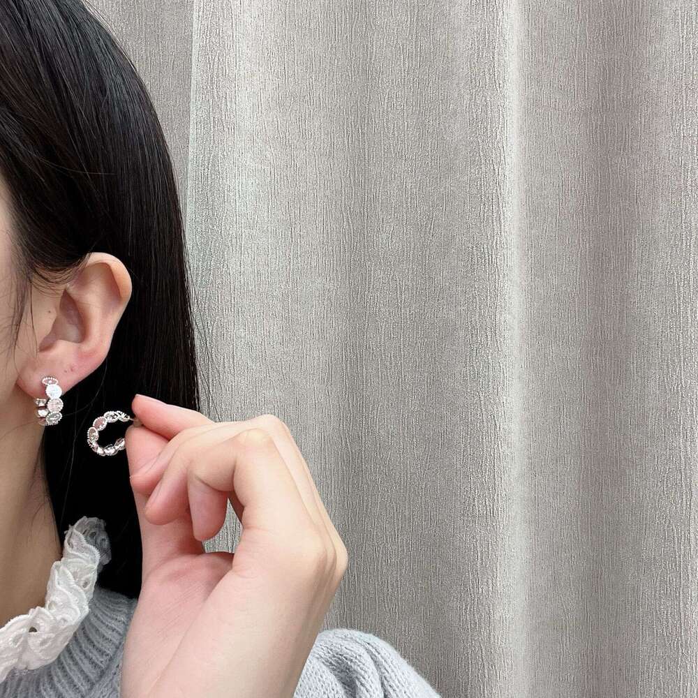Star Style Eight Half Round Ball Inconsistent Hoop Zirconia Earrings 2025 Spring New Model 1fb
